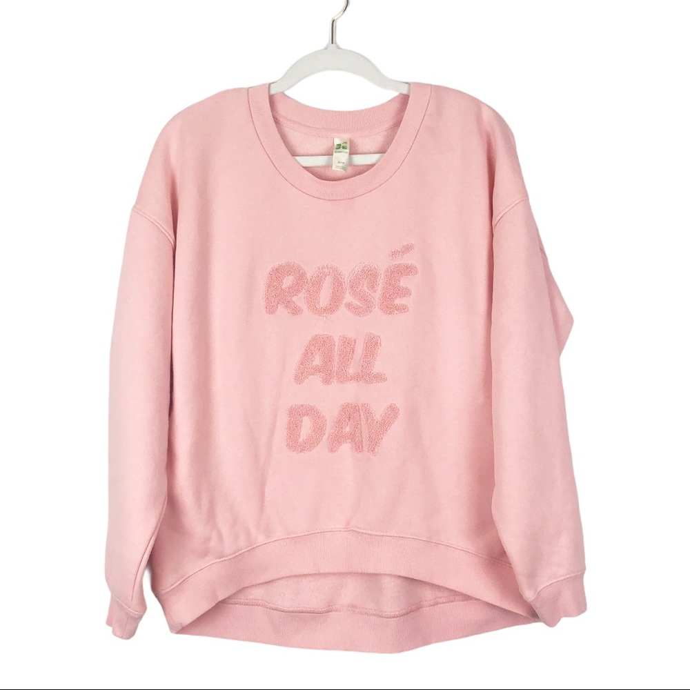 GreenTea Rose All Day Pink Crewneck Sweatshirt M
